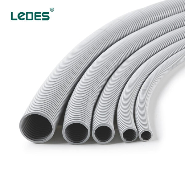 Ledes Corrugated Conduit Electrical Flexible PVC Pipes Grey